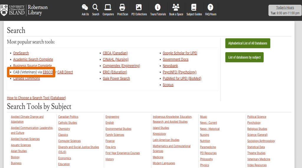CAB via Ebsco link is below Business Source Complete and above Canada Commons