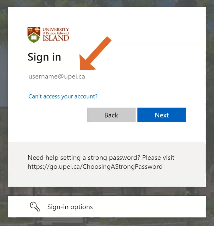 UPEI log in screen