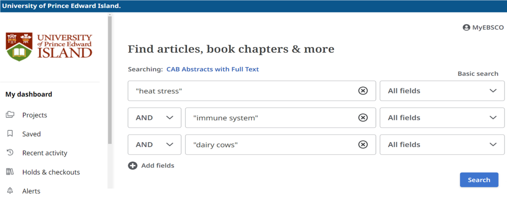 Advance Search page with the keywords in quotation marks